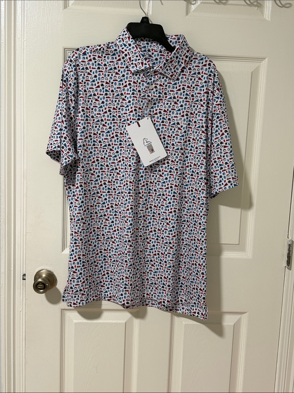 Rhoback White Polo with Red & Blue Micro Print